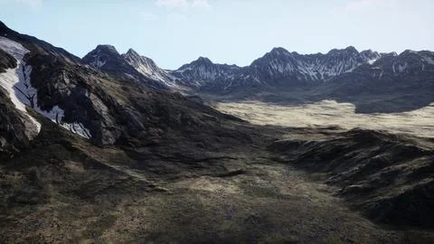 A view of a mountain range from the top of a hill Stock Illustration