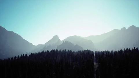 A view of a mountain range with trees in the foreground Stock Illustration