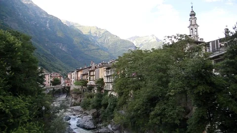 View of the mountain river in the old Swiss town Stock Footage 73377423