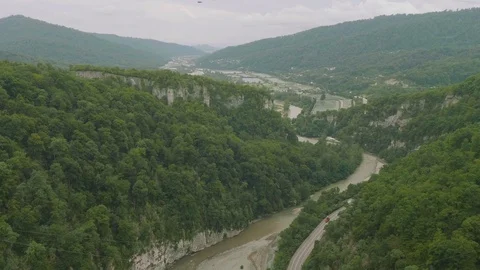 View of mountain river valley from hangning bridge of sky park Stock Footage 95428557