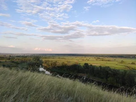 View from the mountain to the river valley Stock Photos