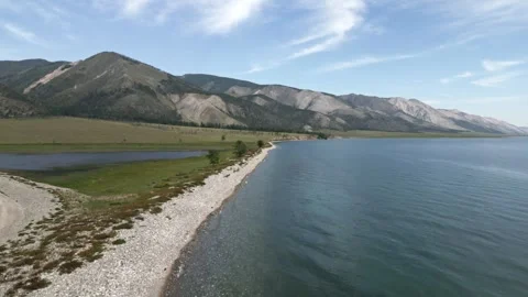 View of mountain rocks and blue clear water of the small sea of Lake Baikal Stock Footage 278443299