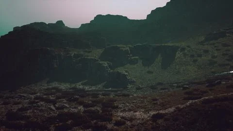 A view of a mountain with a sky background. mountain path Illustrazione stock
