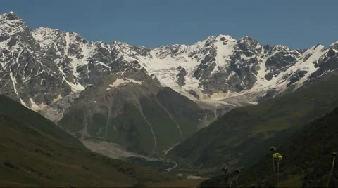 View on a mountain snow peaks at dusk Stock Footage 41465415