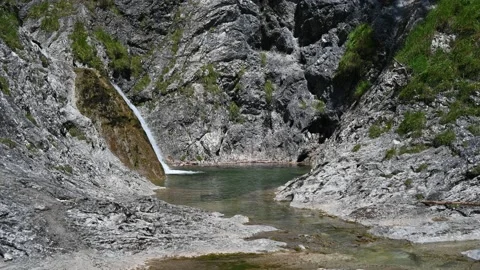 A view of a mountain stream and a pool with a waterfall in the mountains Stock-Footage 219637095