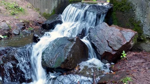 View mountain stream with colourful stones. Flowing river on stones. Stock Footage 144673072