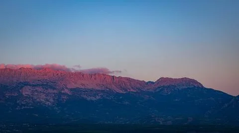 View of the mountain at sunset from the observation deck of Tazy canyon, Turkey Stock Photos