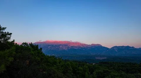 View of the mountain at sunset from the observation deck of Tazy canyon, Turkey Stock Photos