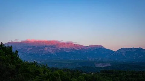 View of the mountain at sunset from the observation deck of Tazy canyon, Turkey Stock Photos