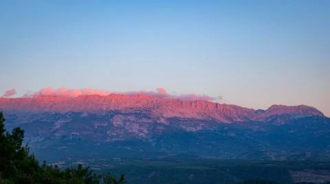 View of the mountain at sunset from the observation deck of Tazy canyon, Turkey Foto stock
