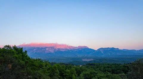 View of the mountain at sunset from the observation deck of Tazy canyon, Turkey Stock Photos