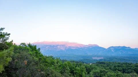 View of the mountain at sunset from the observation deck of Tazy canyon, Turkey Stock Photos