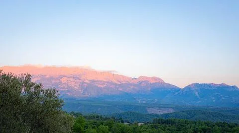 View of the mountain at sunset from the observation deck of Tazy canyon, Turkey Stock Photos