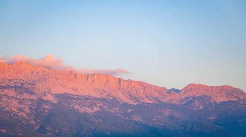 View of the mountain at sunset from the observation deck of Tazy canyon, Turkey Stock Photos