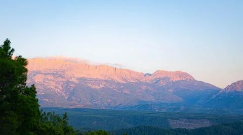 View of the mountain at sunset from the observation deck of Tazy canyon, Turkey Stock Photos