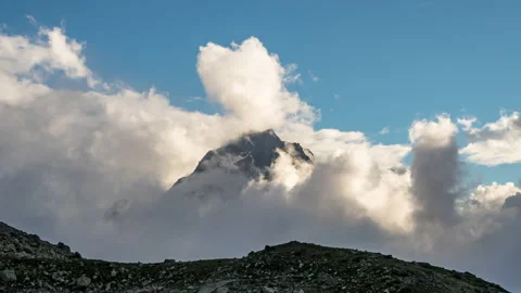 View of Mountain surrounded by clouds Stock Footage 168398675