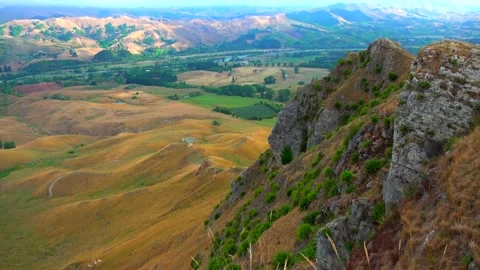 View from the mountain Te Mata Peak to the hills covered with green Stock Footage 131774286