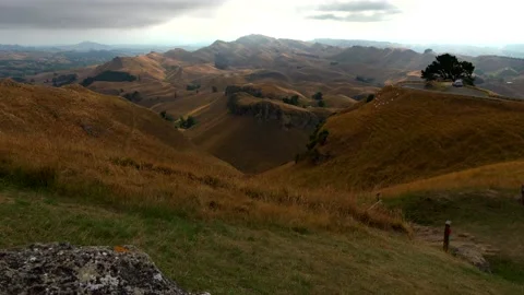 View from the mountain Te Mata Peak to the mountain ranges in summer Stock Footage 131774426