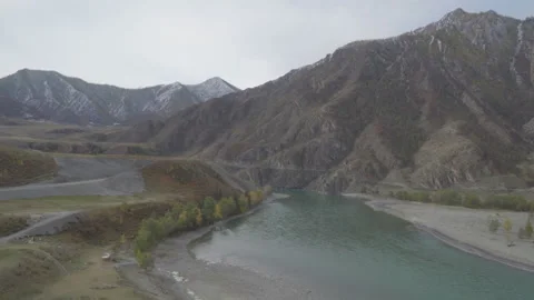 View from mountain top. Rivers with blue clean water autumn season Stock Footage 85591271