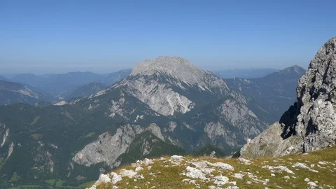 View from mountain top to rocky peak in Xseis national park Stock-Footage 87656558