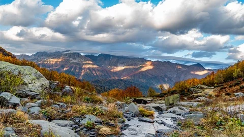 View of mountain valley. Achisho. Sochi. Russia. Timelapse Stock Footage 120435735