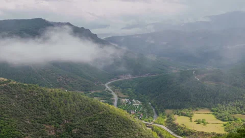 View of a mountain valley with its changing weather in the Pyrenees of Catalonia Video stock 315282436
