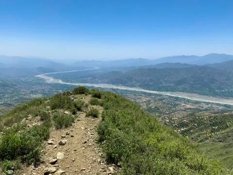 The view from the mountain to the valley Stock Photos