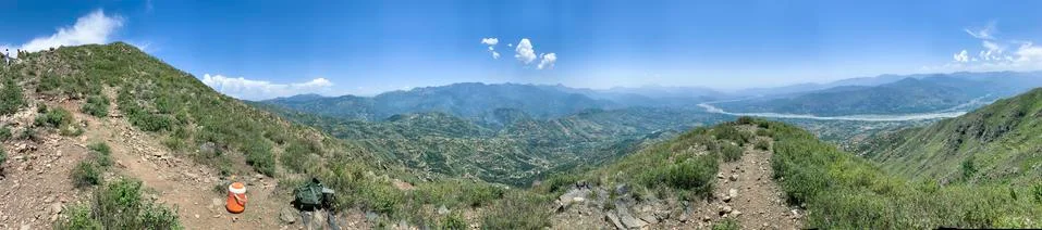 The view from the mountain to the valley Stock Photos