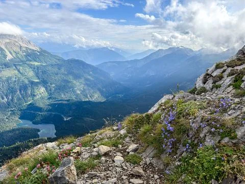 View into a mountain valley Stock Photos