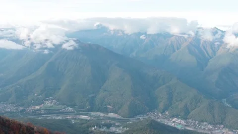 View of the mountains, and the locality, from the observation deck. Stock Footage 221302932