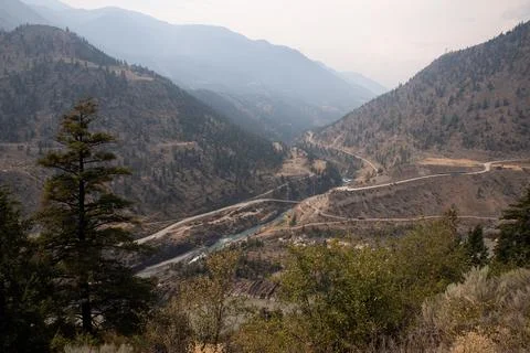View of the mountains and river in Ashcroft, British Columbia. Stock Photos