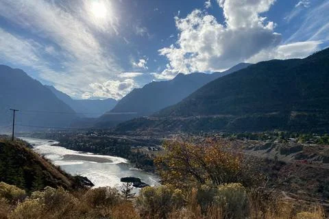 View of the mountains and river in Ashcroft, Canada. Stock Photos