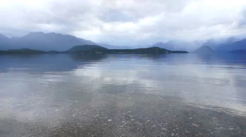 View of the mountains and the water surface Stock Footage 45357661
