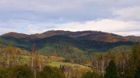 View of the mountains from another mountain in autumn Stock Footage 261257532
