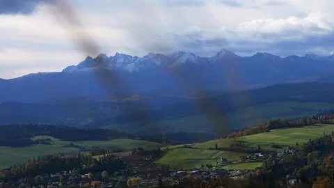View of the mountains from another mountain in autumn Stock Footage 261258540