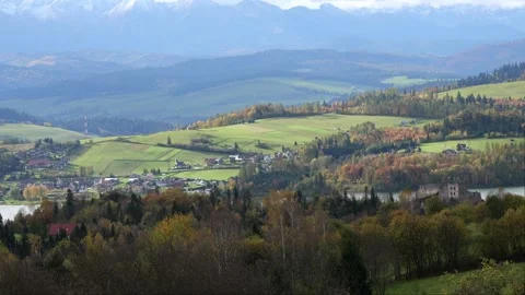 View of the mountains from another mountain in autumn Stock Footage 261258633