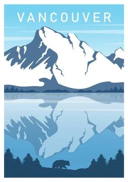 View on mountains Canada poster. Aesthetic minimalist Vancouver nature illu.. Stock Illustration