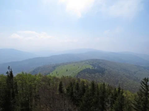 View at Mountains with Cloudy Sky Stock Photos