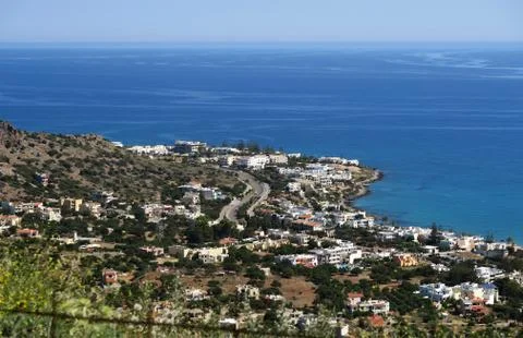 View from the mountains down to bay of Malia, Crete (Greece) Stock Photos
