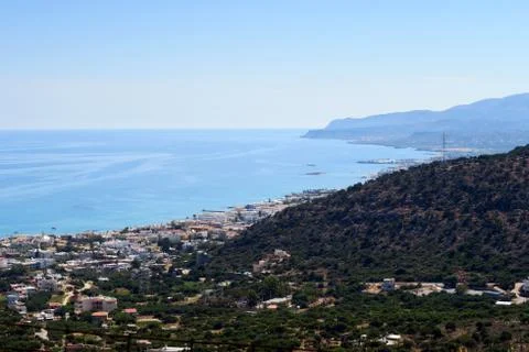 View from the mountains down to bay of Malia, Crete (Greece) Stock Photos