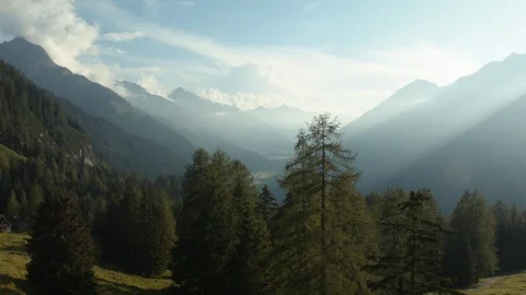 View from the mountains down into a valley with the river Lech Stock Footage 101900954