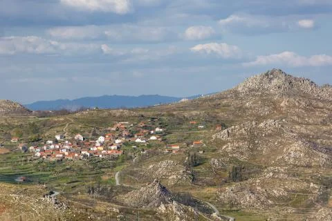 View at the mountains with fields and granitic rocks, on Caramulo mountains Stock Photos