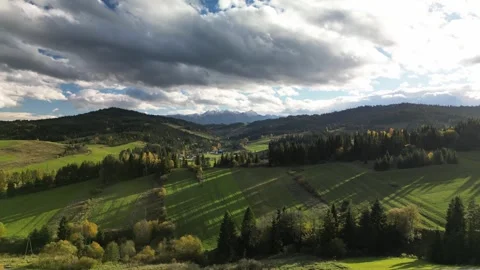 View of mountains with forest in autumn Stock Footage 260570546