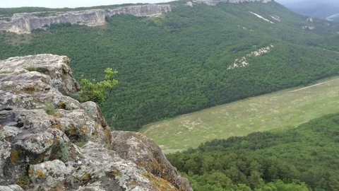 View from mountains to forest at Mangup Kale caves - Crimea , Russia Stock Footage 73717389