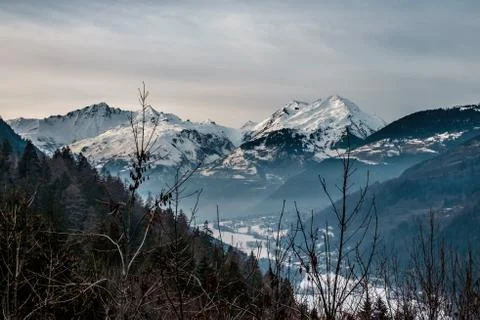 A view of the mountains in the French Alps in Winter Stock Photos