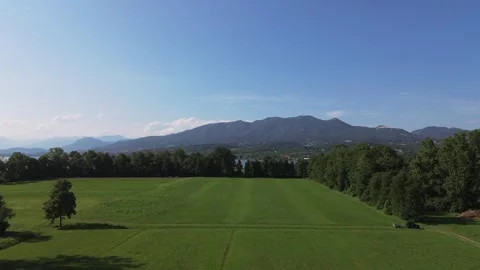 View of the mountains on the lake by drone Stock Footage 251342564