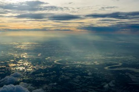 The view of mountains from the plane. Stock Photos