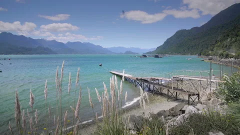 View of the mountains range and lake at Llancahue, Hornopiren at Austral, Route Stock Footage 145847856