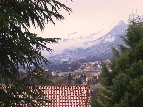View of the mountains from the roof's view  Stock Footage 71939238