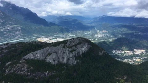 View of mountains surrounding Squamish, BC and 'The Chief' Stock-Footage 78741777